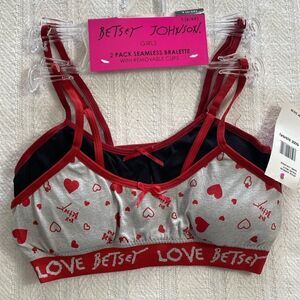 BETSEY JOHNSON Girl’s Small (6/6X) 2 Pack Seamless Bralette with Removable Cups